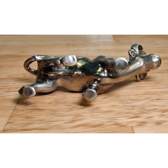 Solid Pewter Steer Bull Cowboy Figurine Statue Silver Tone Western -Cow Farm - Picture 5 of 7